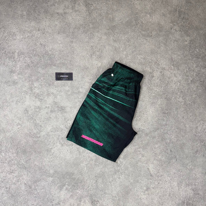Monterrain Graphic Shorts – Black x Neon Green Fade