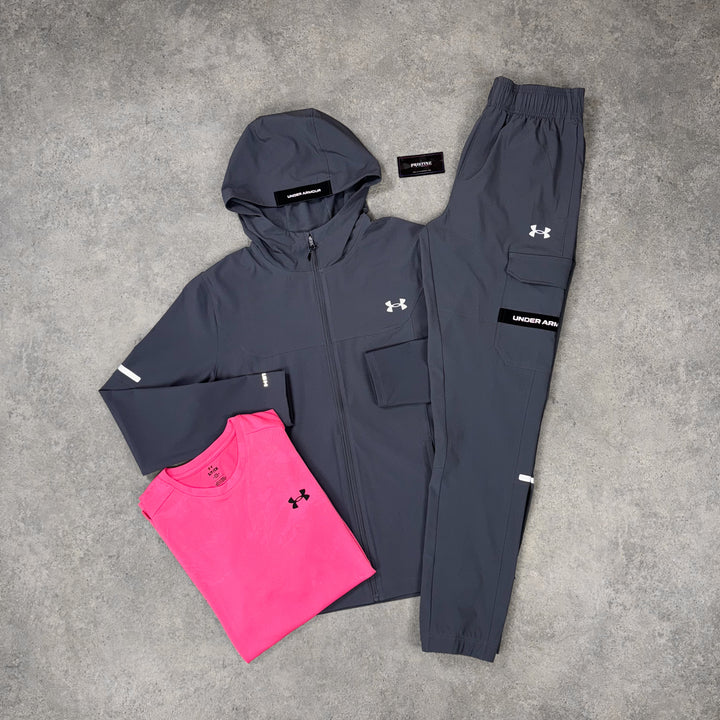 Under Armour Stealth Jacket Tri Set – Graphite Grey x Neon Pink