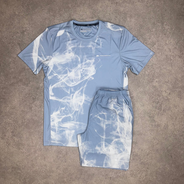 Monterrain Marble T-Shirt / Short Set (White/Blue)