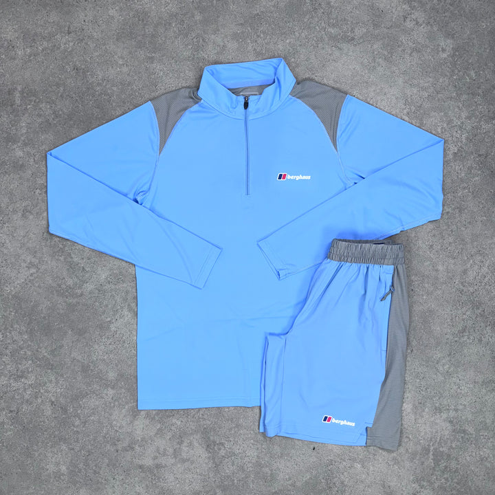 Berghaus Wayside Tech 1/4 Zip Short Set (Baby-Blue/Grey)