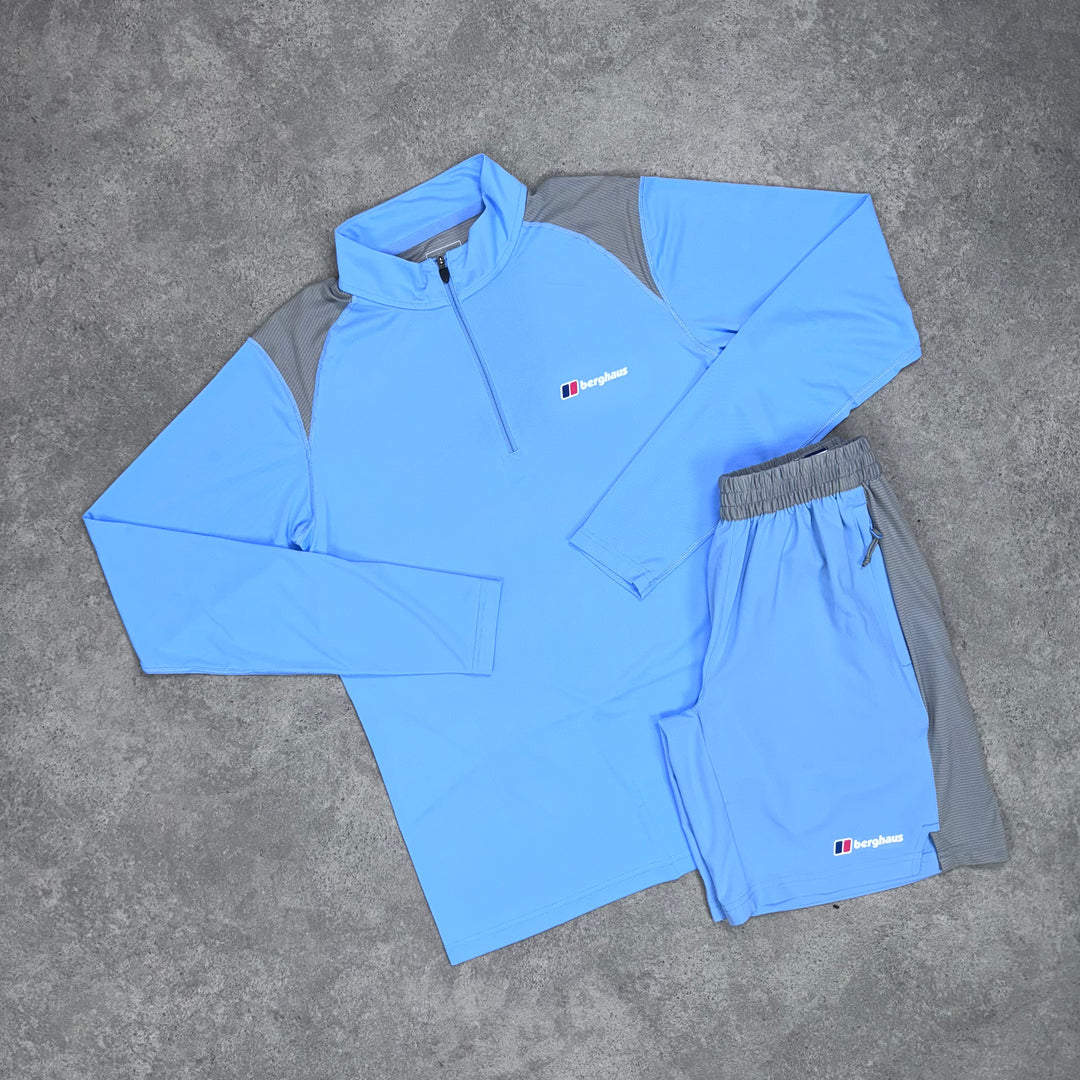 Berghaus Wayside Tech 1/4 Zip Short Set (Baby-Blue/Grey)